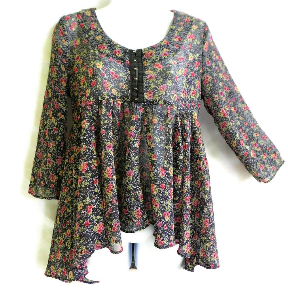 Pins and Needles Anthropologie Boho Tunic Vintage Ditsy Floral Empire Babydoll S